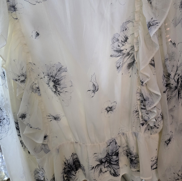 Express Floral Ruffle Blouse in Cream and Black - Picture 5 of 5